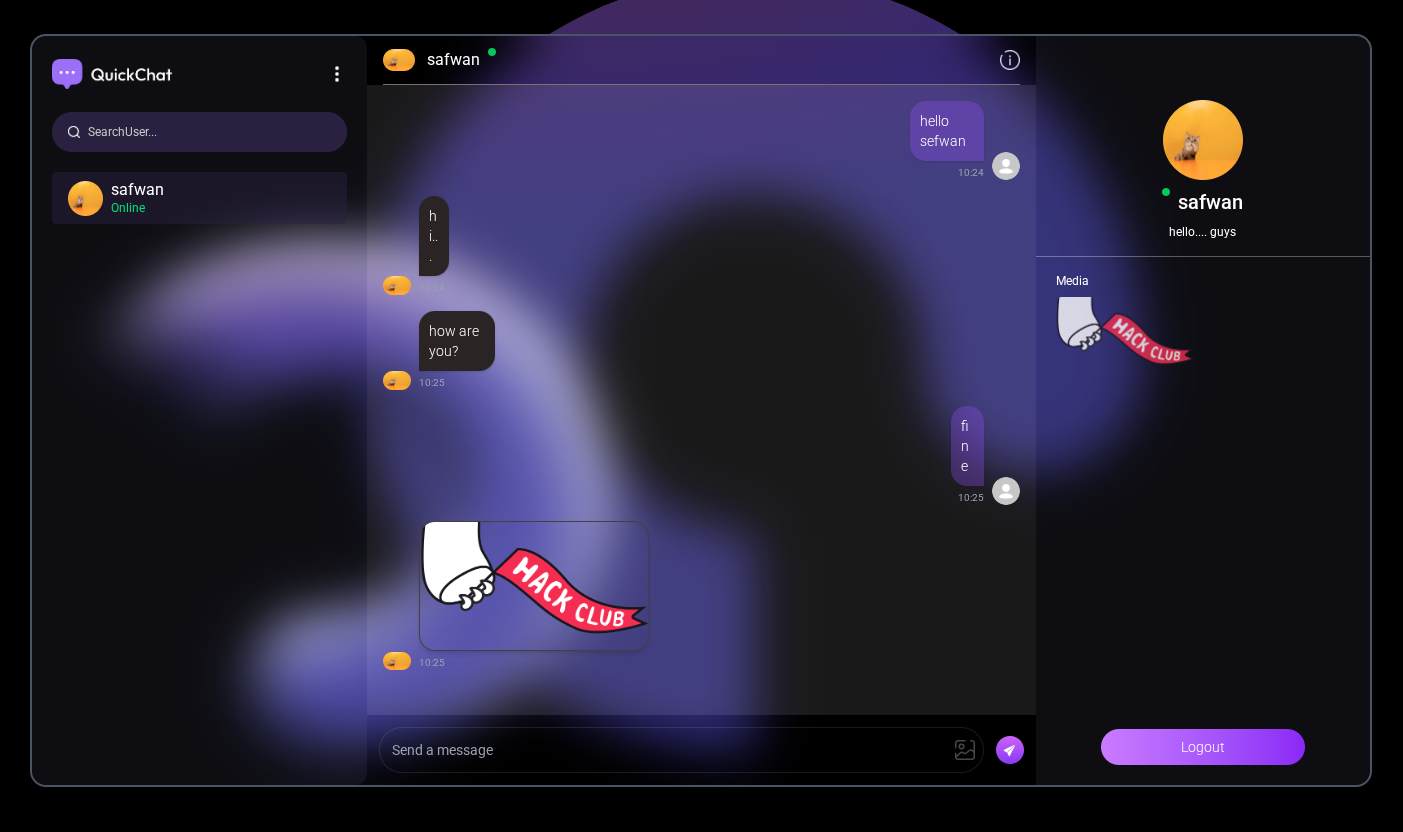 QuickChat conversation showing messages and a shared image